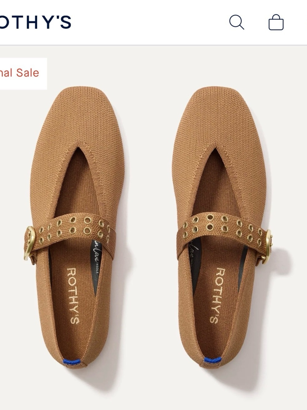 Rothy's Mary Jane Flats with Gold Buckle in Java Chip